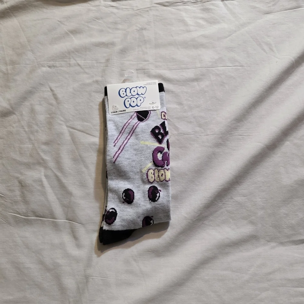 Novelty 4/$25 Charm Blow pop Colors Gray and Purple. Socks Size 6-12
